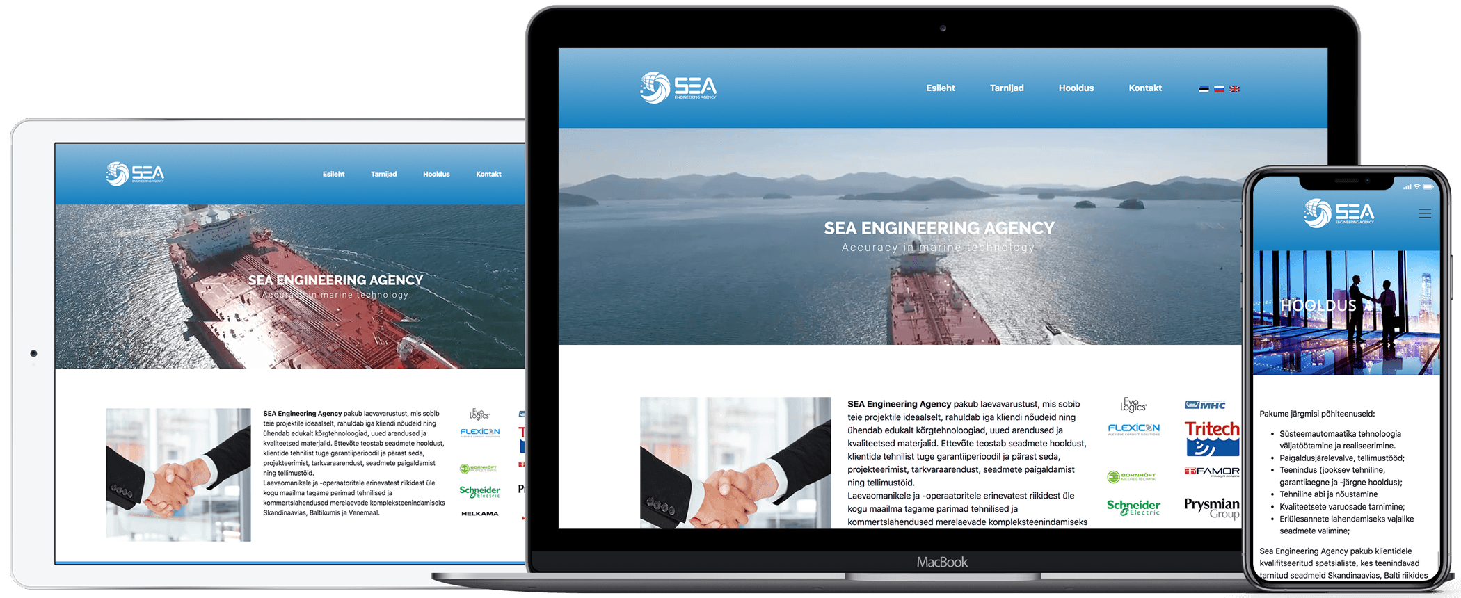 Скриншоты сайта SEA Engineering Agency, специализирующегося на судовом оборудовании, разработанного iWeb
